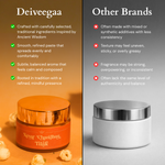Deiveegaa Kesar Chandhan Tilak jar with a visual product comparison